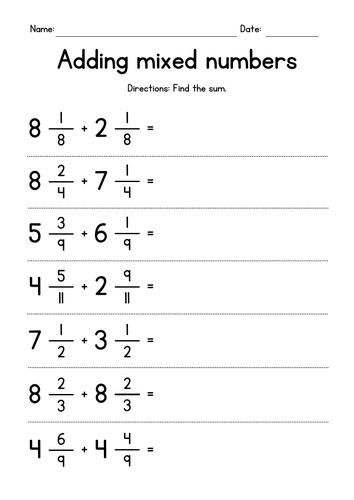 Adding Mixed Numbers with Like Denominators