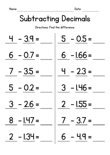 Subtracting Decimals from Whole Numbers