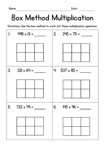 Box Method Multiplication 2-Digit Numbers | Teaching Resources