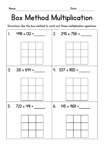 Box Method Multiplication 3-Digit Numbers | Teaching Resources