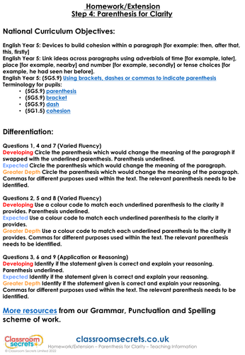 parenthesis homework year 5