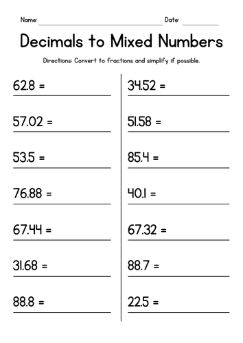 Converting Decimals to Fractions Mixed Numbers (simplifying)
