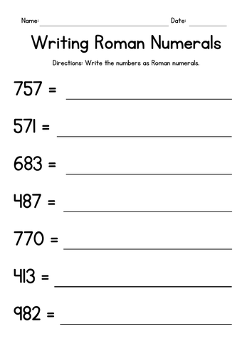 Writing Roman Numerals Worksheets