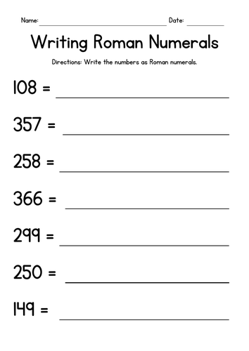 Writing Roman Numerals Worksheets