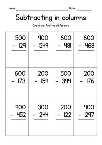 Vertical Subtraction from Whole Hundreds