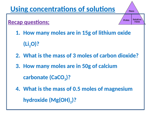 C3; Using concentrations of solution (lesson 2 exam style  question scaffolding)