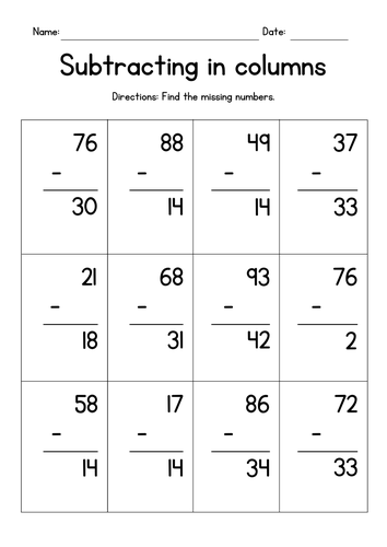 Subtracting from 2-Digit Numbers in Columns