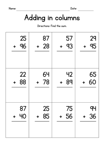 Adding 2-Digit Numbers in Columns (with regrouping)