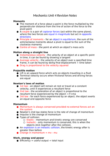 Mechanics Revision Notes (brief)