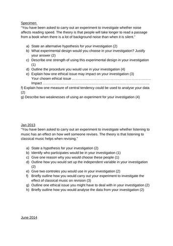 Research Methods exam questions (OCR GCSE Psychology)