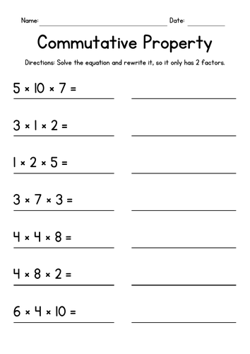 Commutative Property Multiplication Worksheets