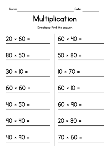 Multiplying Whole Tens by Whole Tens