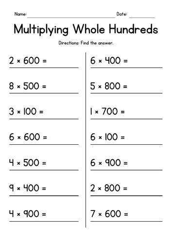 Multiplying Whole Hundreds by Single Digit Numbers