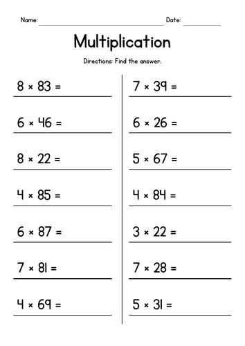 Multiplying 1-Digit by 2-Digit Numbers