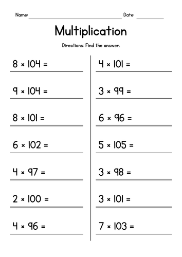 Multiplication Practice Worksheets