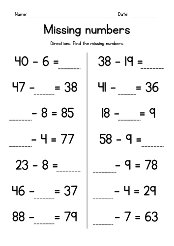 Subtracting from 2-Digit Numbers Worksheets