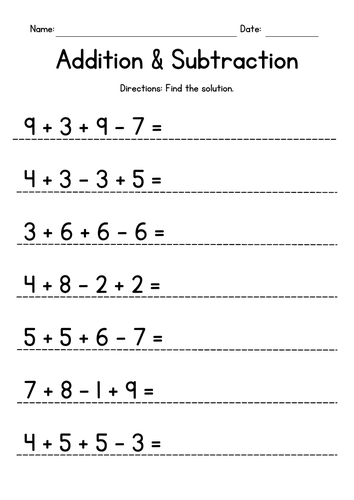 Add and Subtract 4 Single-Digit Numbers