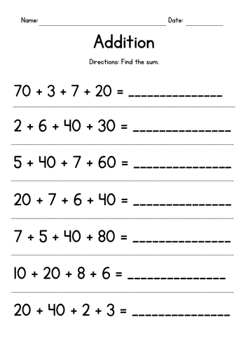 Adding Whole Tens and Two 1-Digit Numbers