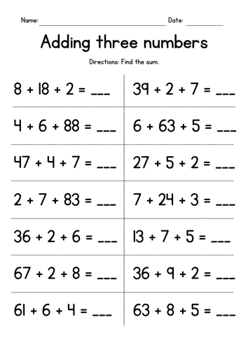 Adding 2-Digit Numbers and Two 1-Digit Numbers