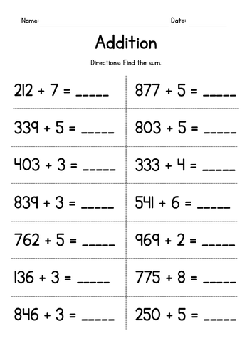 Adding 3-Digit and 1-Digit Numbers Worksheets