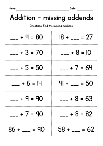 Adding 2-Digit and 1-Digit Numbers - Missing Addends