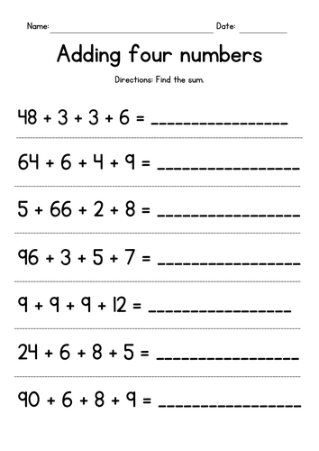 Adding 2-Digit Numbers and Three 1-Digit Numbers