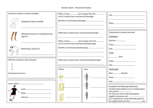 Revision Sheet - Movement Analysis