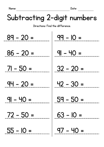 Subtracting Whole Tens from 2-Digit Numbers