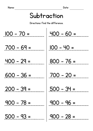 Subtracting 2-Digit Numbers from Whole Hundreds