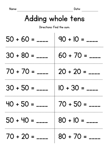 Adding Whole Tens - Addition Worksheets | Teaching Resources