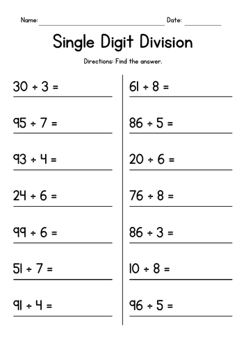 Single Digit Division (with remainder)