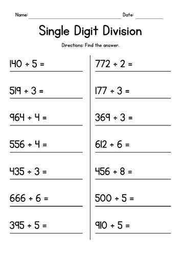 Single Digit Division (no remainder)