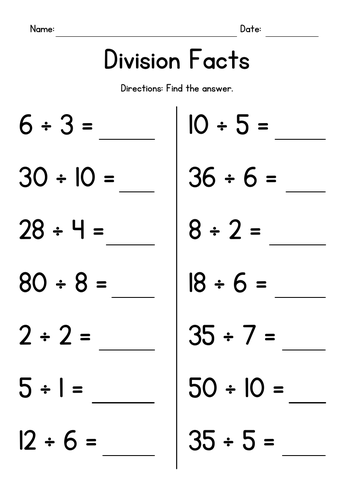 Division Facts Worksheets