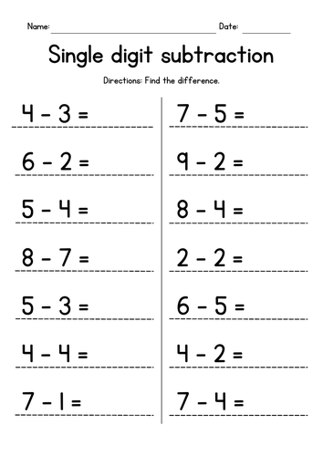 Single Digit Subtraction Worksheets | Teaching Resources