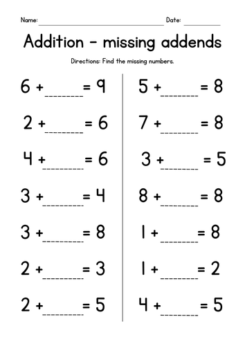 Addition With Missing Addends Sums Up To 10 Teaching Resources 7501