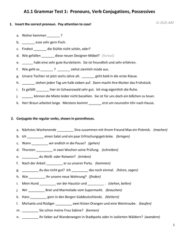 German A1 A11 Grammar Review Test 1 Teaching Resources 1199