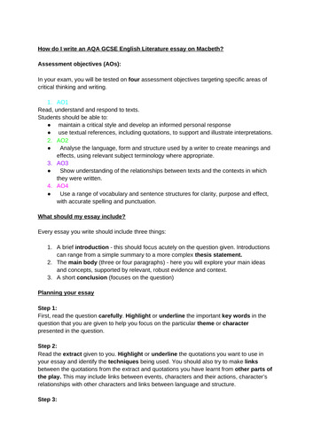 how to structure macbeth essay gcse