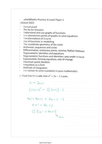 Edexcel A Level Maths 2022 Paper 1 Predicted Teaching Resources 2354