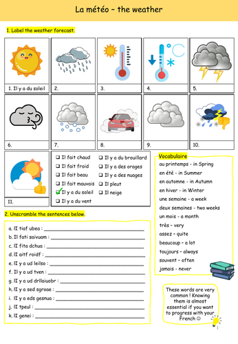 La météo - Weather worksheet | Teaching Resources