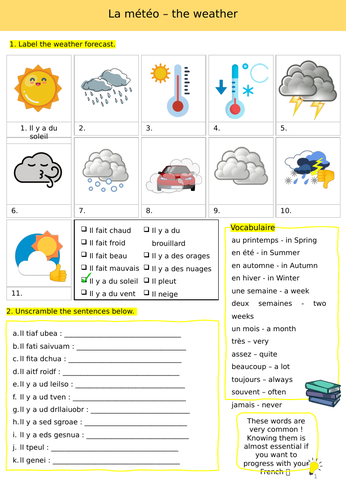 La météo - Weather worksheet | Teaching Resources