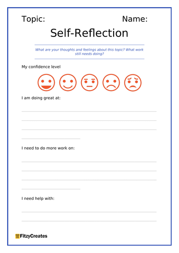 Self Assessment And Reflection Worksheet For Students And Teachers