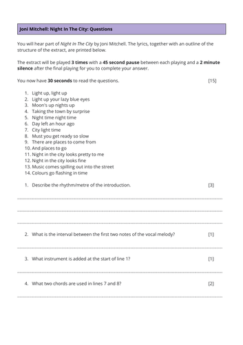 Eduqas Music  A Level Question 1 Rock and Pop Listening Questions