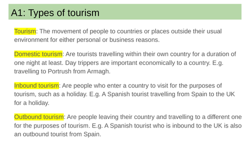 travel and tourism level 3 revision