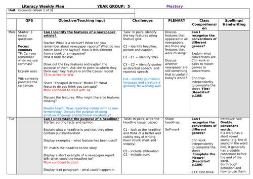 Year 5 - recounts/newspaper reports unit of work | Teaching Resources