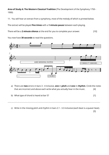 Eduqas Music A Level Q11 Melodic Dictation Listening Questions Set 1 ...