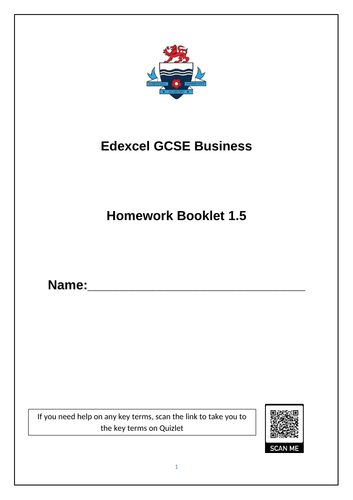 Edexcel GCSE Business Homework booklet Topic 1.5