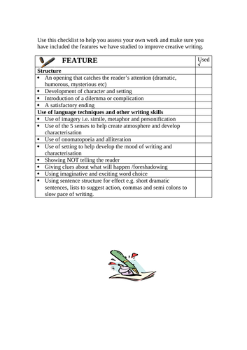 english creative writing checklist