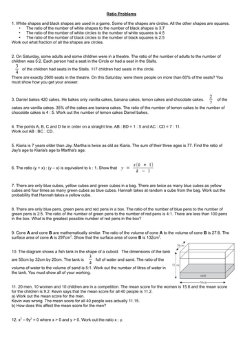 Hard Gcse Ratio Questions
