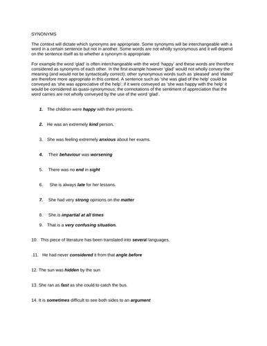 Year 6 ENGLISH LANGUAGE SYNONYMS WORKSHEET | Teaching Resources