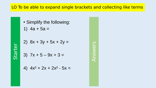 Expanding brackets and simplifying expressions | Teaching Resources